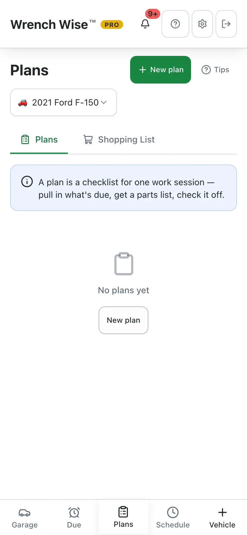 Wrench Wise™ app: Start a new plan…
