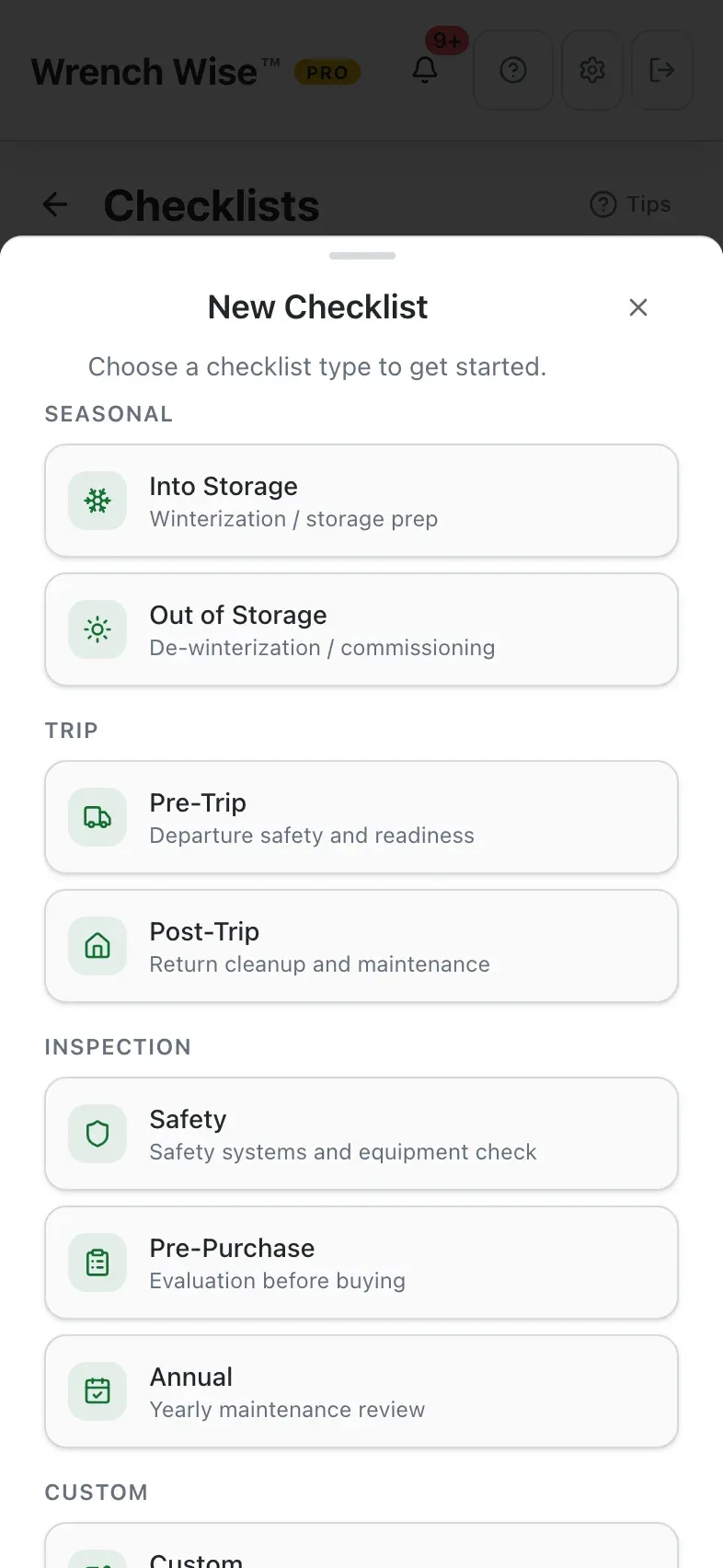 Wrench Wise™ app: …into storage, trips, inspections or your own.