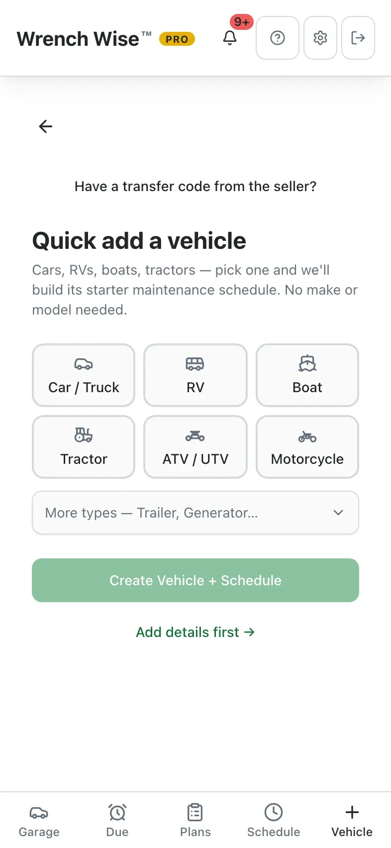 Wrench Wise™ app: Pick what you’re adding.