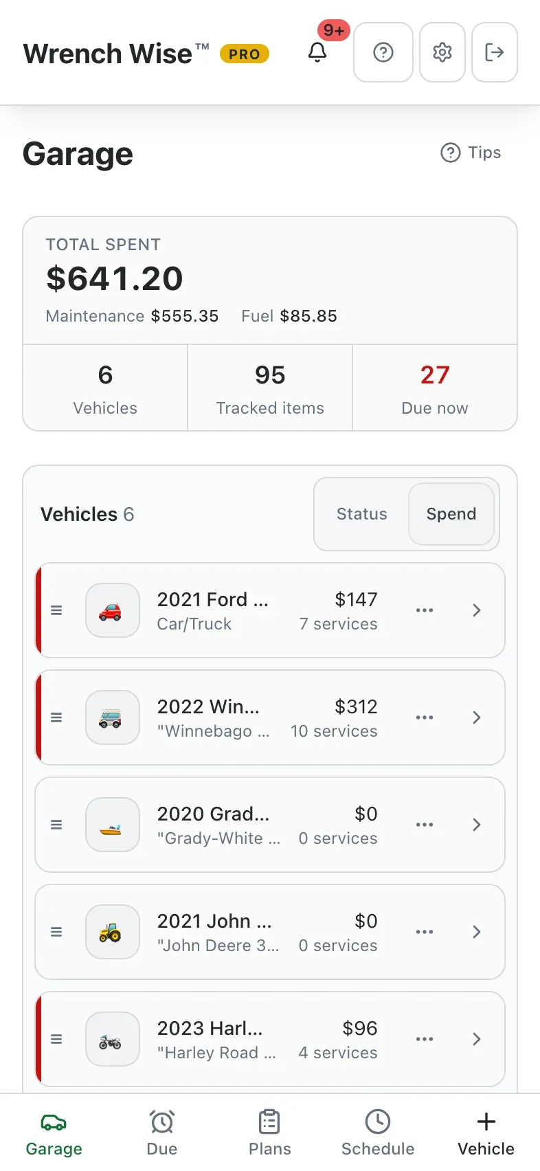 Wrench Wise™ app: …to see what each vehicle costs you.