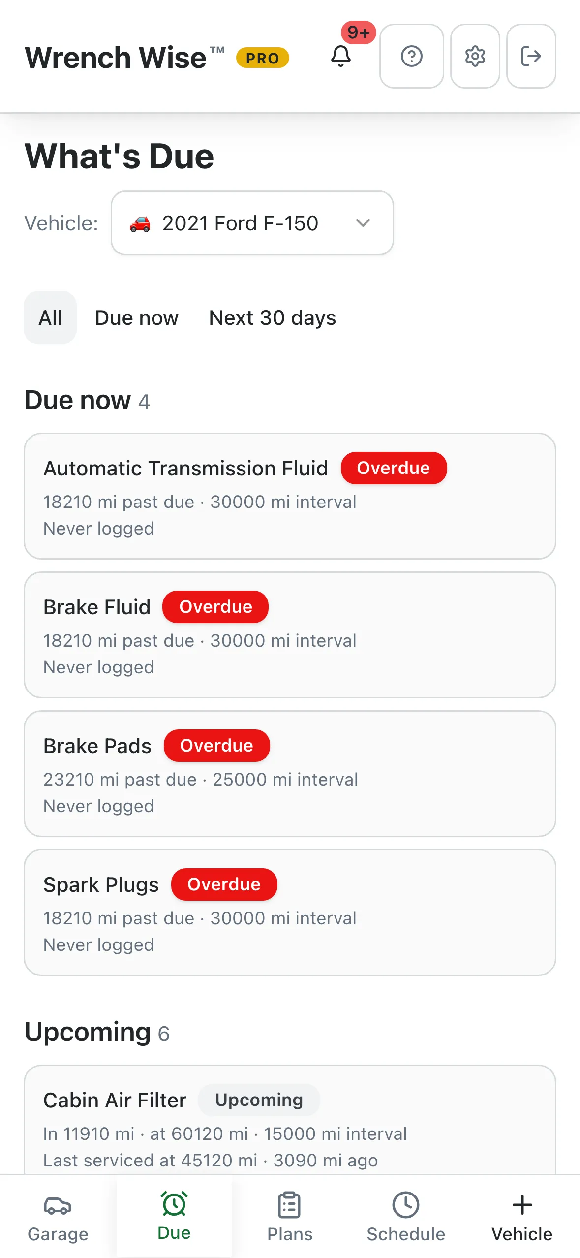 Wrench Wise™ app screenshot: What’s due, sorted for you