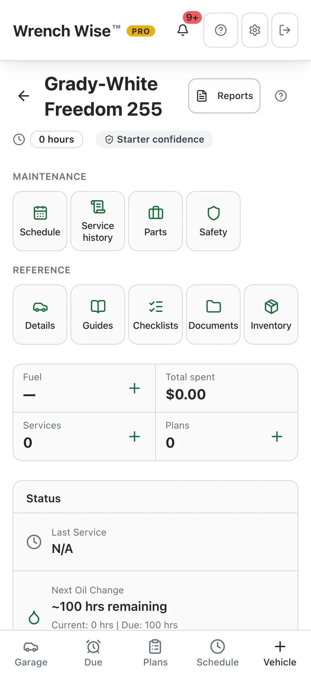 Wrench Wise™ app screenshot: Boats run on engine hours